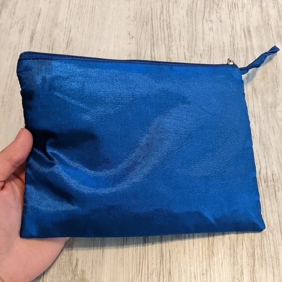 Floral Embroidered Zipper Bag in Blue with Multicolor Flowers - Picture 3 of 5